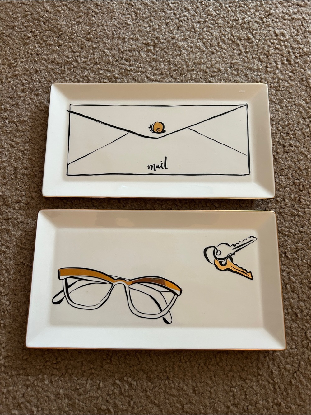 kate spade White Ceramic Vanity Tray Duo with gold Accents